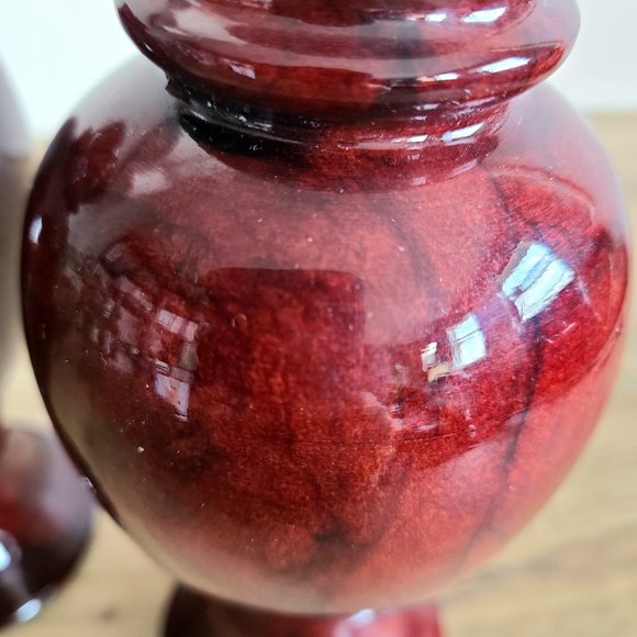 Set of 2 marble dark red burgundy color candleholders. Made in Italy. - Picture 5 of 9